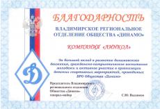 Благодарность за создание сайта Владимирского Динамо Благодарность за создание сайта Владимирского Динамо
